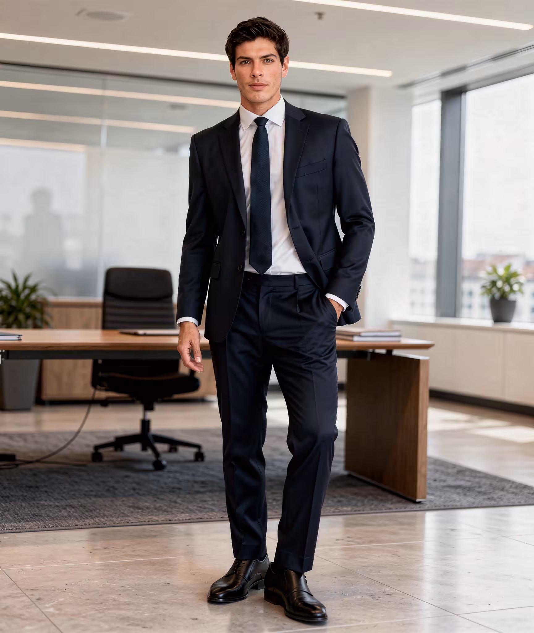 SR SSC2 Navy Windowpane Lounge Suit_office_SideView_02
